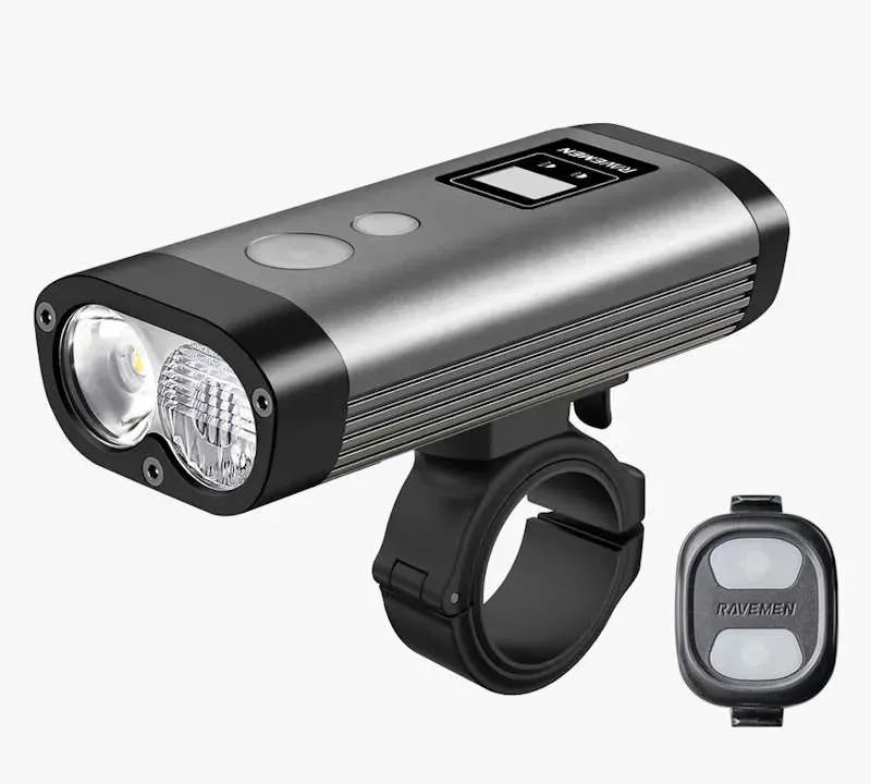 Ravemen PR2000 1000/2000-lumen USB Rech. Dual Light w/ Remote in Black